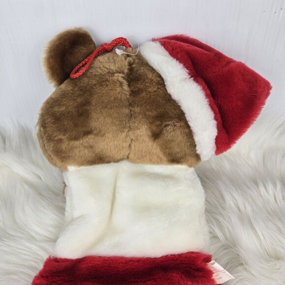 Vintage Smithy Plush Brown Teddy Bear Red Christmas Stocking 3D Head 21” - Picture 8 of 11